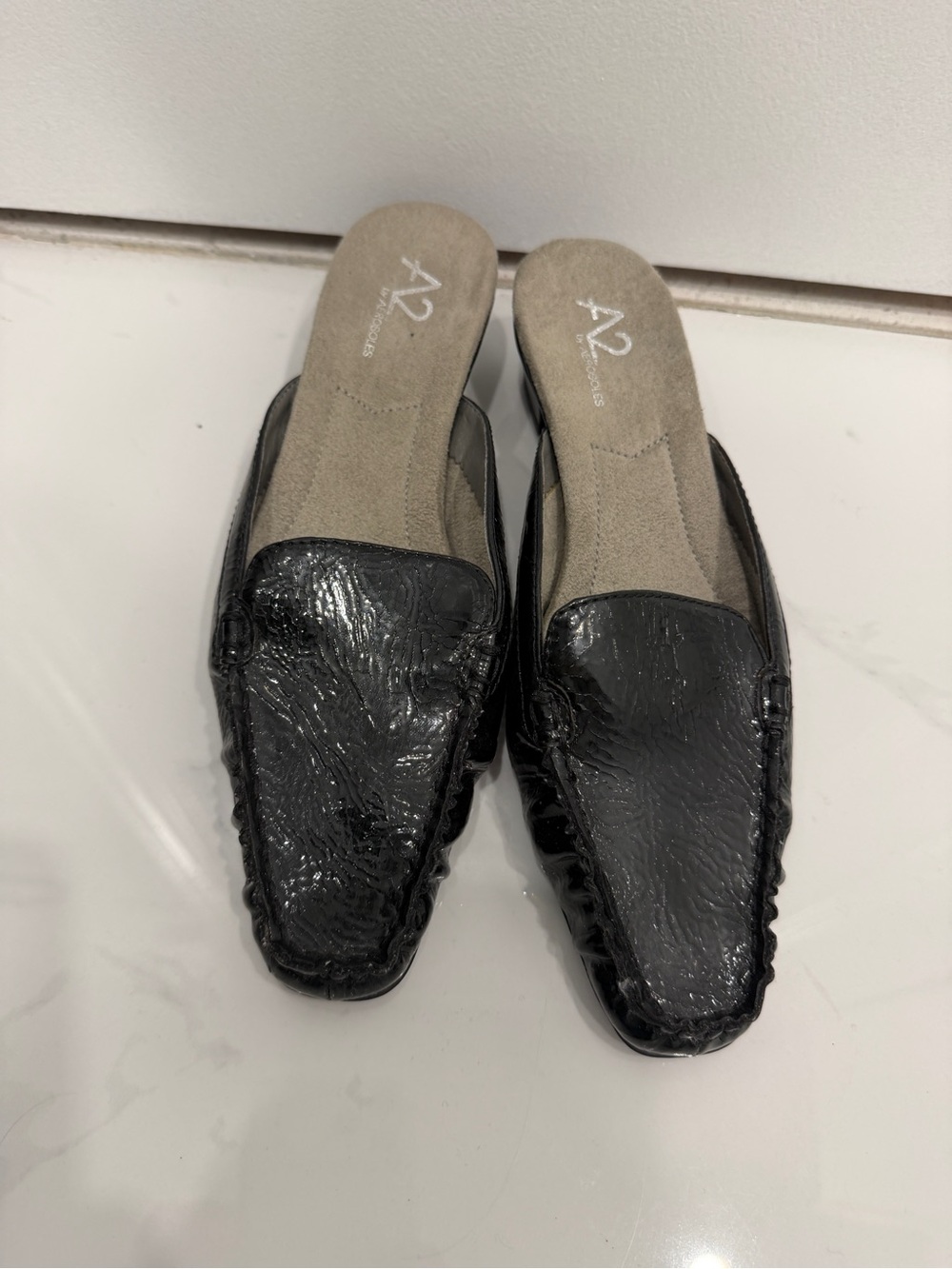 A2 By Aerosoles Black Patent Slip-On Mules